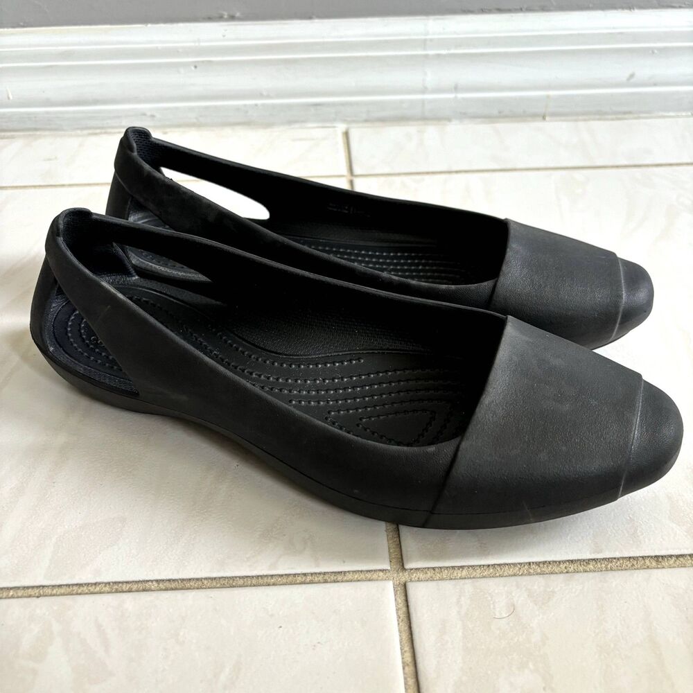 CROCS Sienna Slip On Shoes Women’s 10 Black Flat Comfort Casual Rubber Ballet